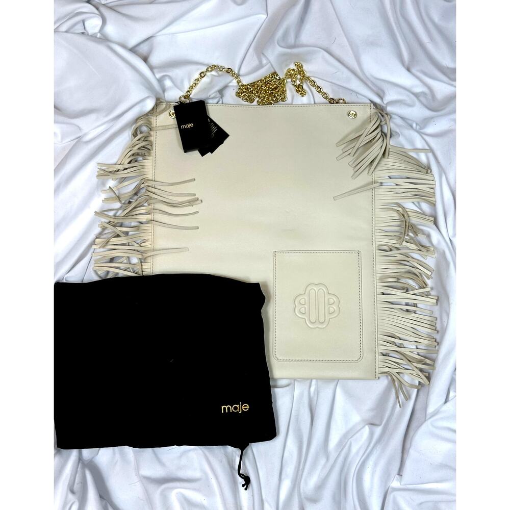Maje Clover Fringed Sheepskin Leather Bag Vanilla Ecru 14.5" x 12" - Picture 13 of 13